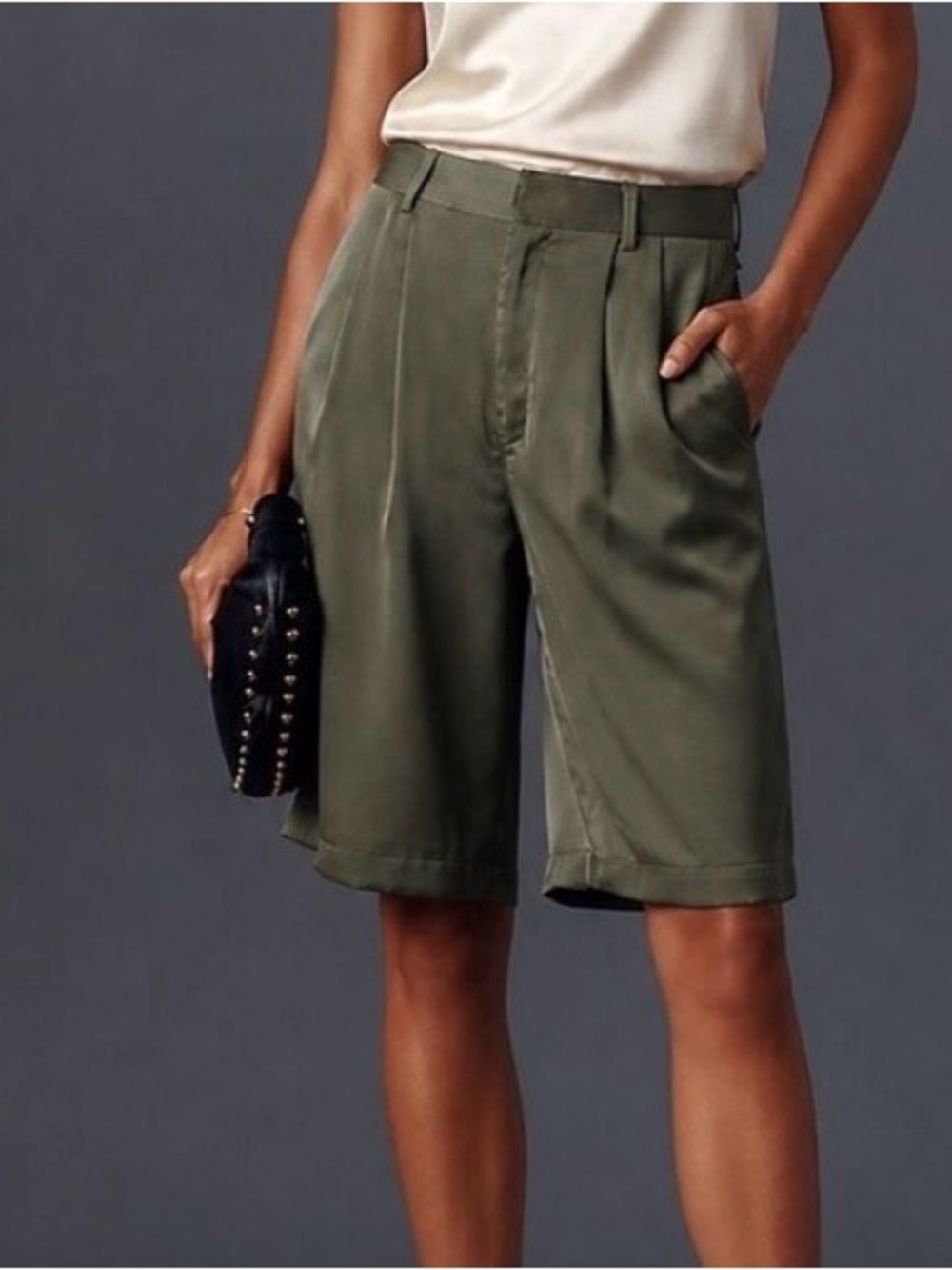 Anthropologie NWT Bishop + Young Silky Pleated Bermuda Shorts Medium Minimalist